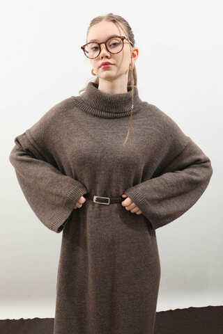 Triko Elbise Kahverengi - 7