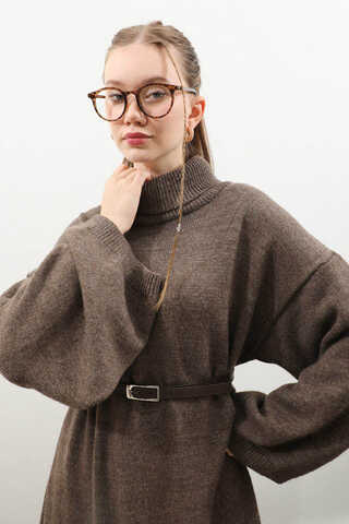 Triko Elbise Kahverengi - 1