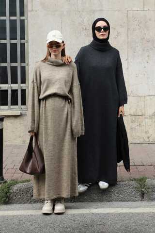 Triko Elbise Koyu Taş - 1