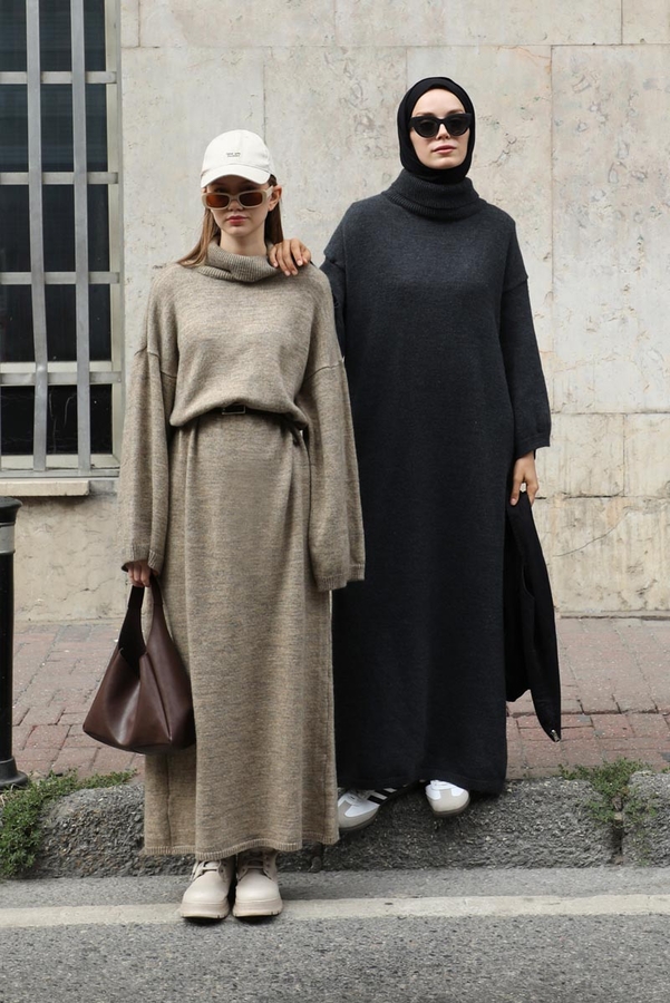 Triko Elbise Koyu Taş - 1