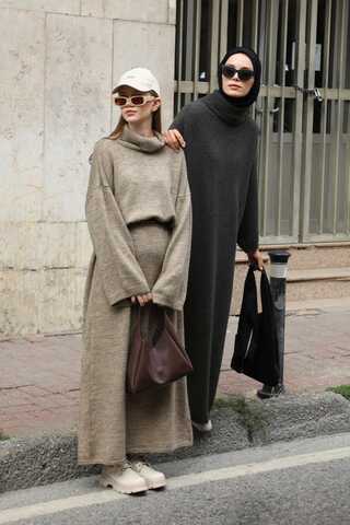 Triko Elbise Koyu Taş - 4