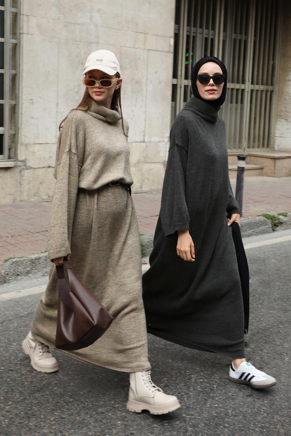 Triko Elbise Koyu Taş - 2