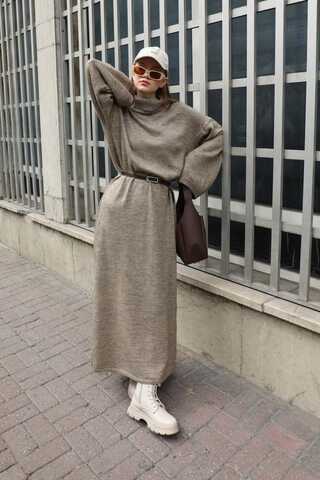 Triko Elbise Koyu Taş - 7