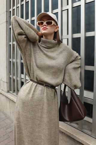 Triko Elbise Koyu Taş - 11