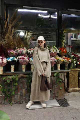 Triko Elbise Koyu Taş - 5