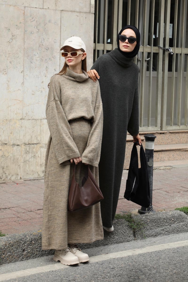 Triko Elbise Koyu Taş - 4