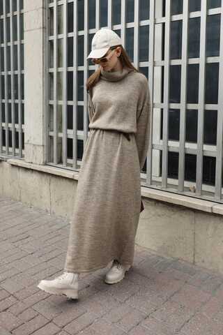 Triko Elbise Koyu Taş - 12