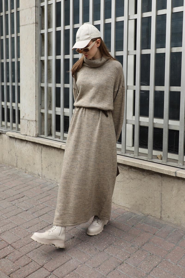 Triko Elbise Koyu Taş - 12