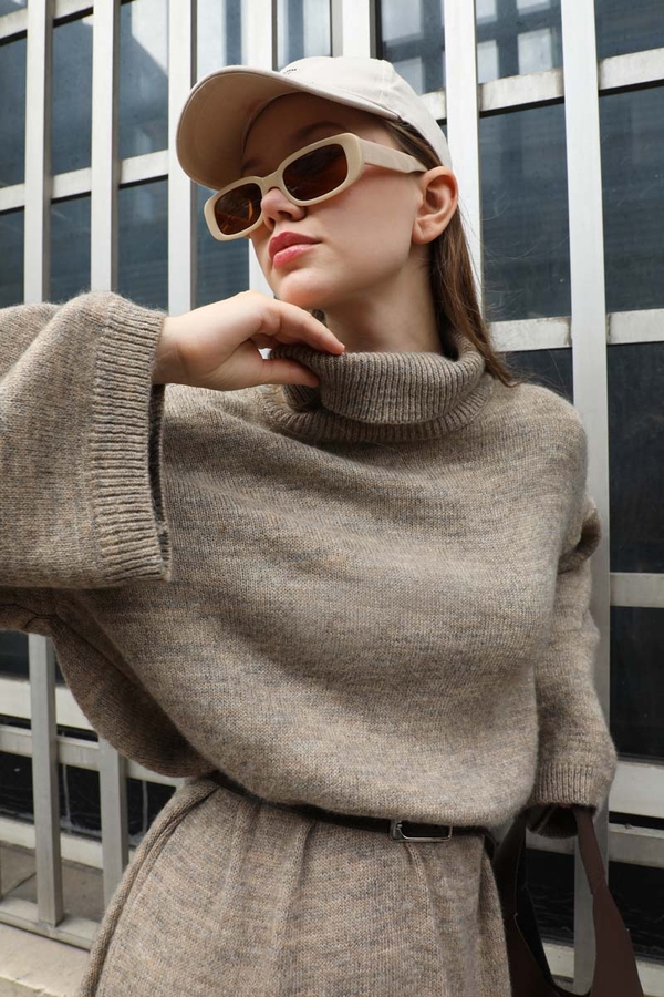 Triko Elbise Koyu Taş - 14