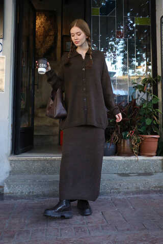 Triko İkili Takım Kahverengi - 4