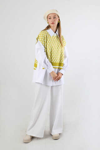 Triko Yelekli Tunik Takım Beyaz - 1