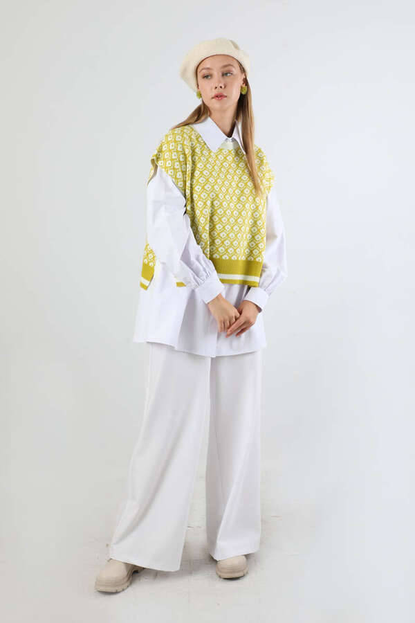 Triko Yelekli Tunik Takım Beyaz - 1