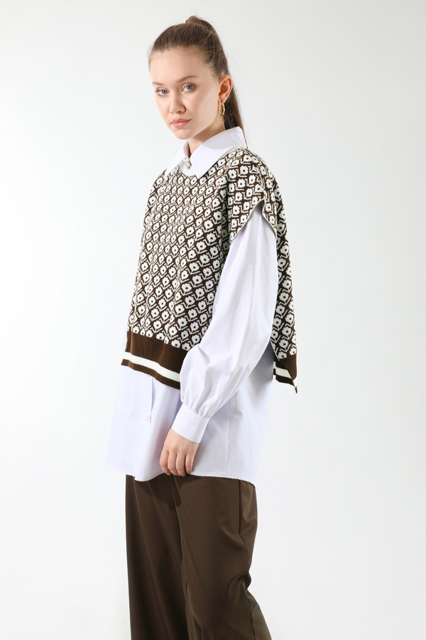 Triko Yelekli Tunik Takım Kahverengi - 2