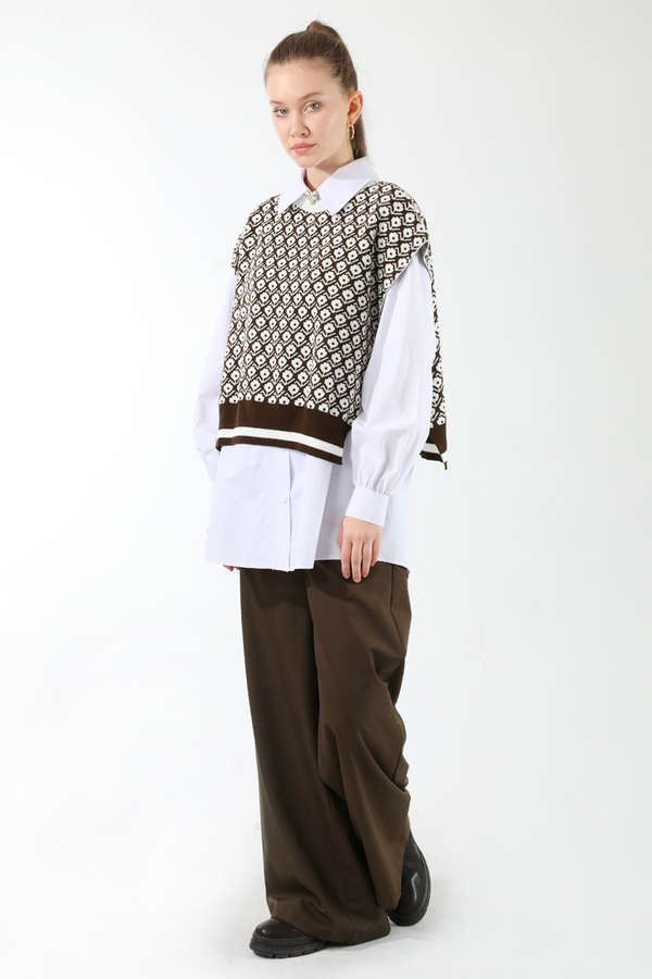 Triko Yelekli Tunik Takım Kahverengi - 3