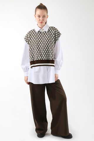 Triko Yelekli Tunik Takım Kahverengi - 5