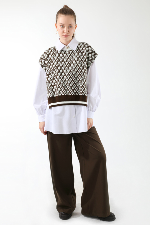 Triko Yelekli Tunik Takım Kahverengi - 5