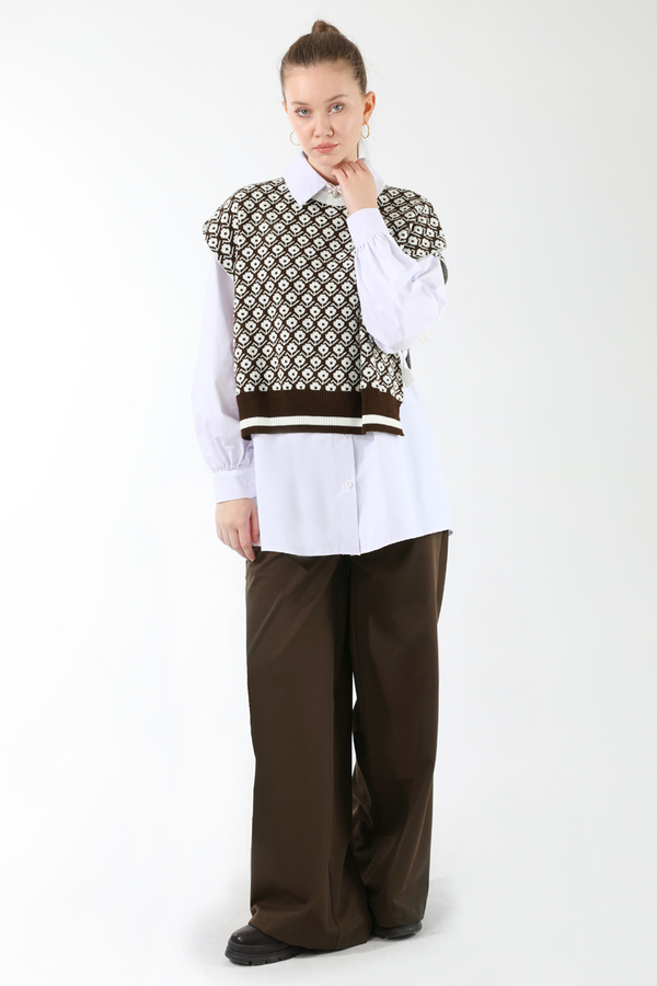 Triko Yelekli Tunik Takım Kahverengi