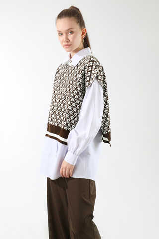 Triko Yelekli Tunik Takım Kahverengi - 2