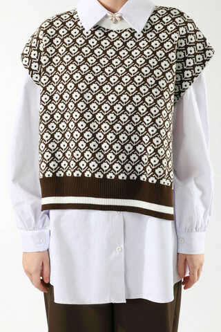 Triko Yelekli Tunik Takım Kahverengi - 4