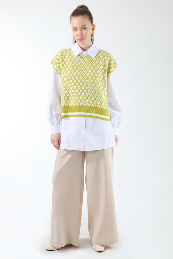 Triko Yelekli Tunik Takım Yağ Yeşili 