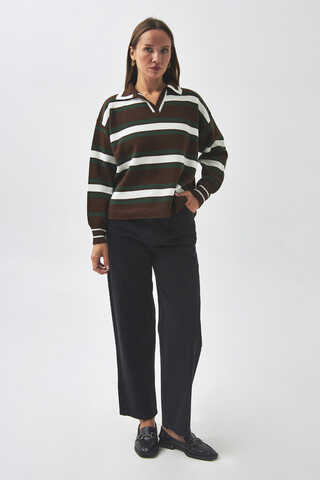 triped Polo Sweater Brown - 3