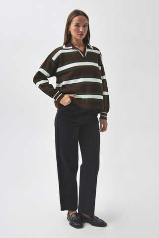 triped Polo Sweater Brown - 5