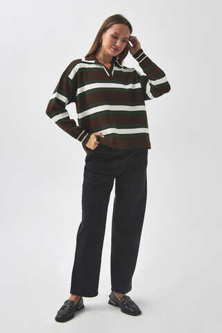 triped Polo Sweater Brown - 7