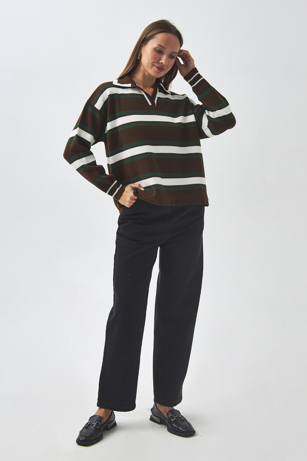 triped Polo Sweater Brown - 7