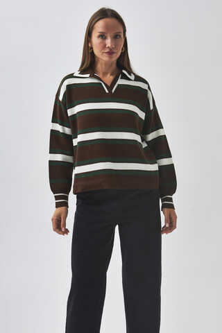 triped Polo Sweater Brown - 12
