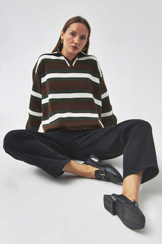 triped Polo Sweater Brown - 13