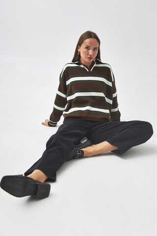 triped Polo Sweater Brown - 6