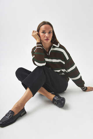 triped Polo Sweater Brown - 2