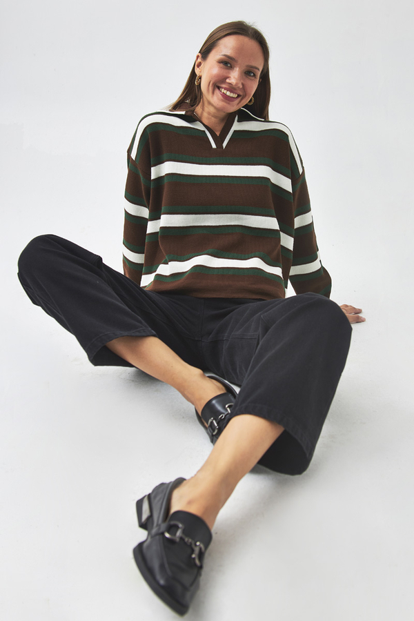 triped Polo Sweater Brown - 9