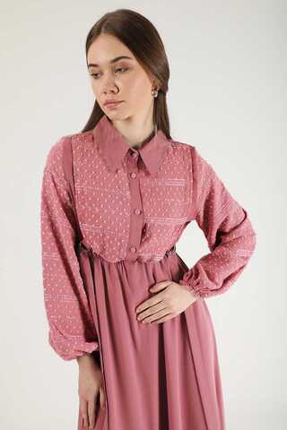 Tül Detaylı Elbise Gül Kurusu - 2