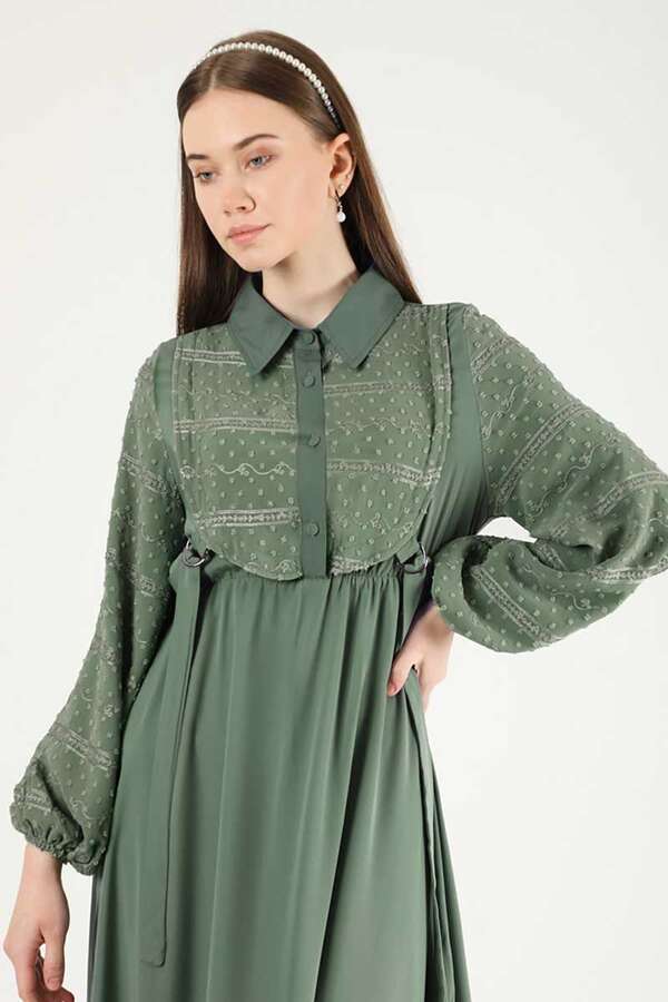 Tül Detaylı Elbise Mint - 2