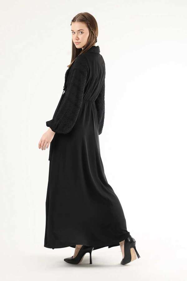 Tül Detaylı Elbise Siyah - 5