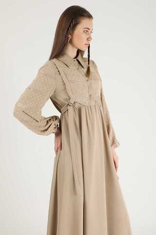 Tulle Detailed Dress Beige - 4