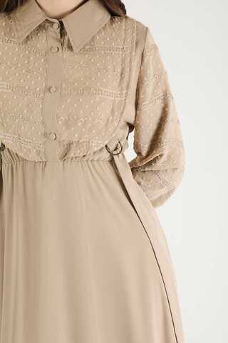 Tulle Detailed Dress Beige - 3