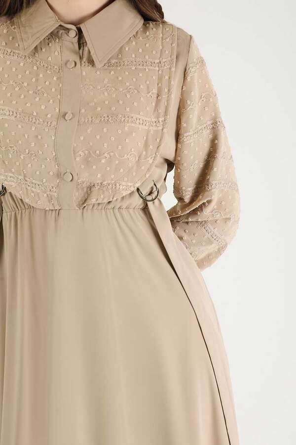 Tulle Detailed Dress Beige - 3
