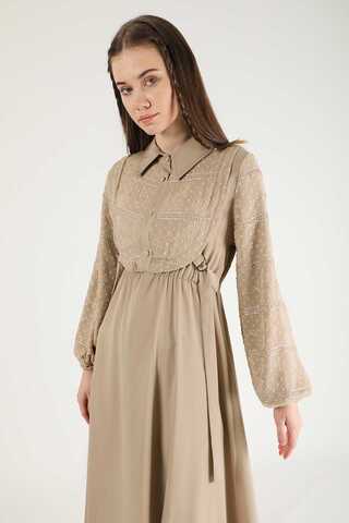 Tulle Detailed Dress Beige - 2