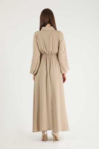 Tulle Detailed Dress Beige - 5