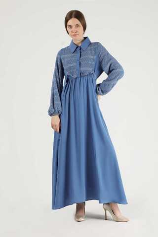Tulle Detailed Dress Blue - 1
