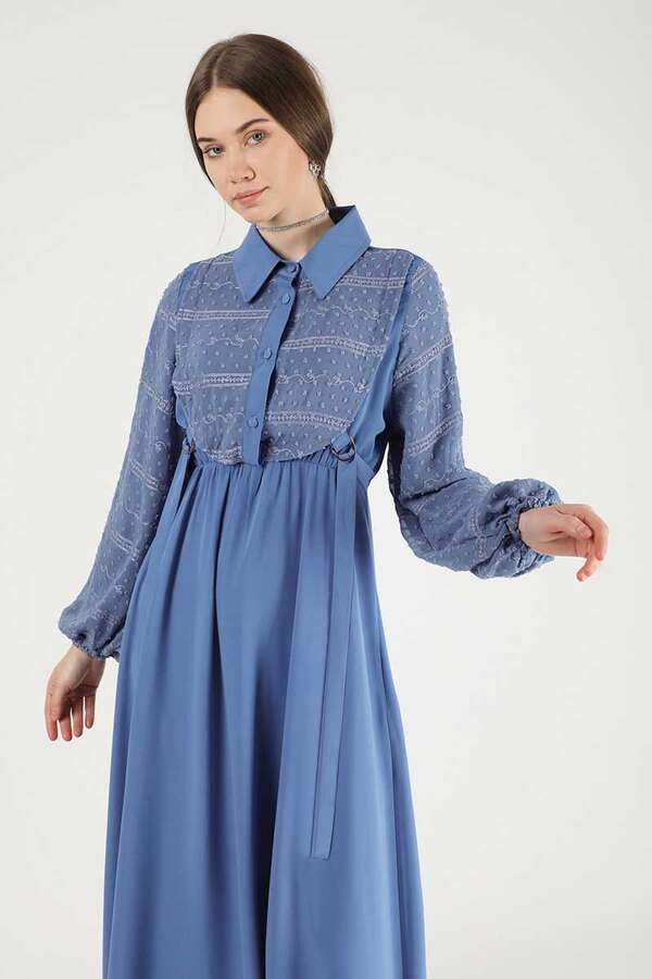 Tulle Detailed Dress Blue - 2