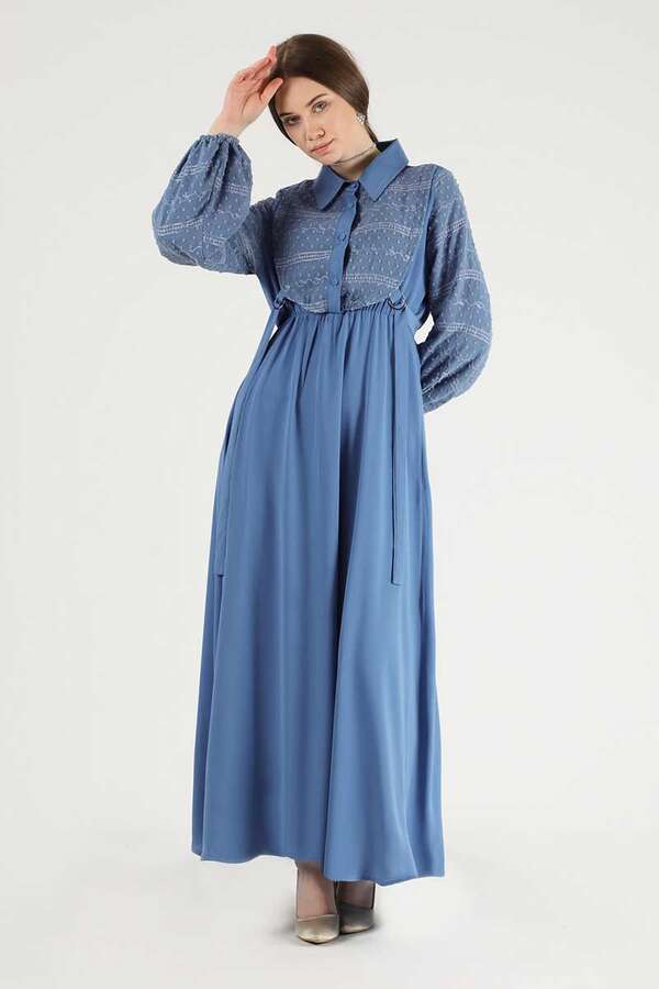 Tulle Detailed Dress Blue - 3