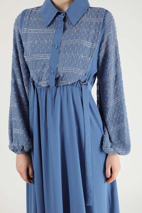 Tulle Detailed Dress Blue - 4