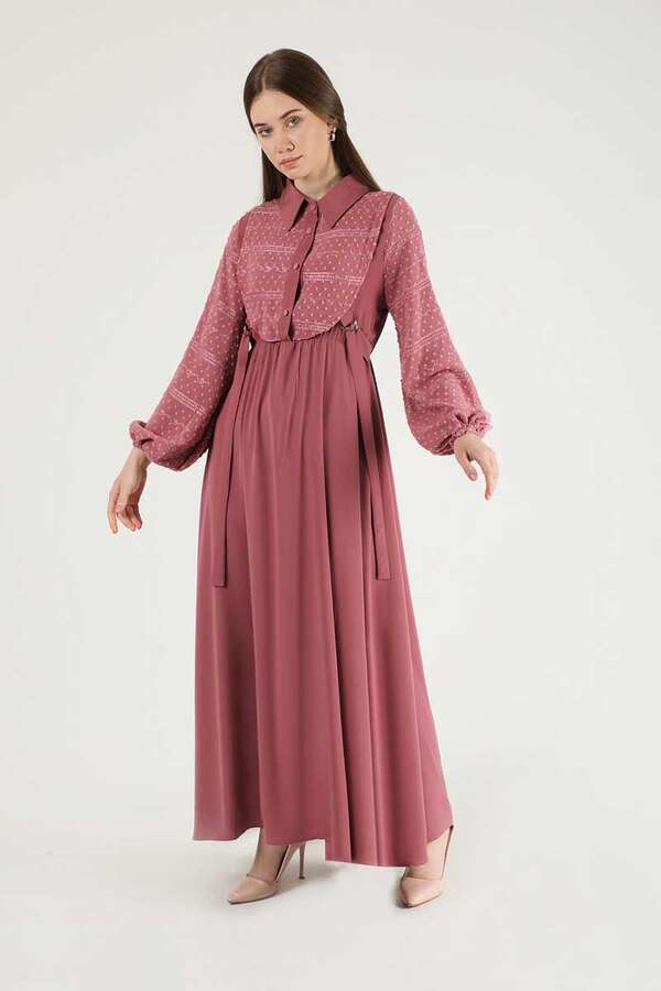 Tulle Detailed Dress Dried Rose 