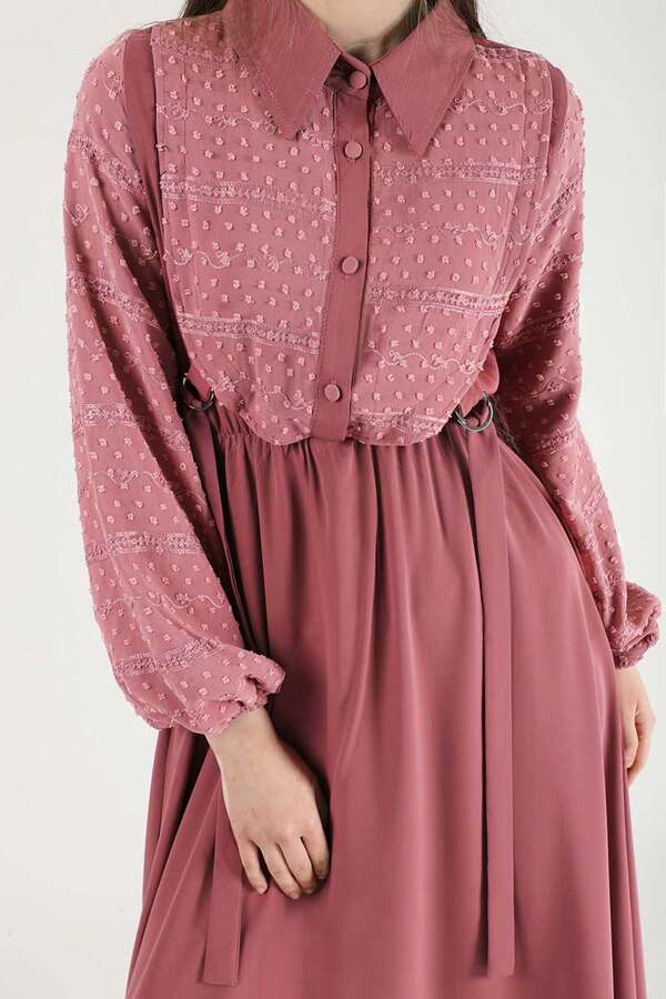 Tulle Detailed Dress Dried Rose - 4