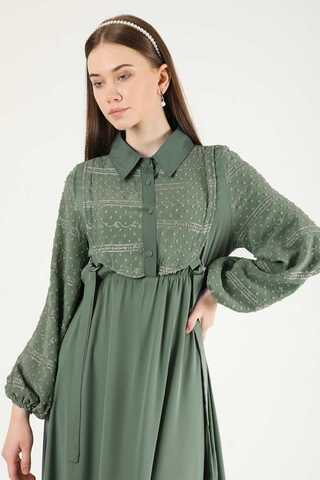 Tulle Detailed Dress Khaki - 2