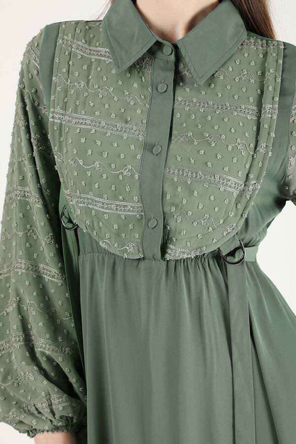 Tulle Detailed Dress Khaki - 4