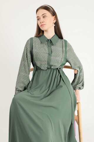 Tulle Detailed Dress Khaki - 5